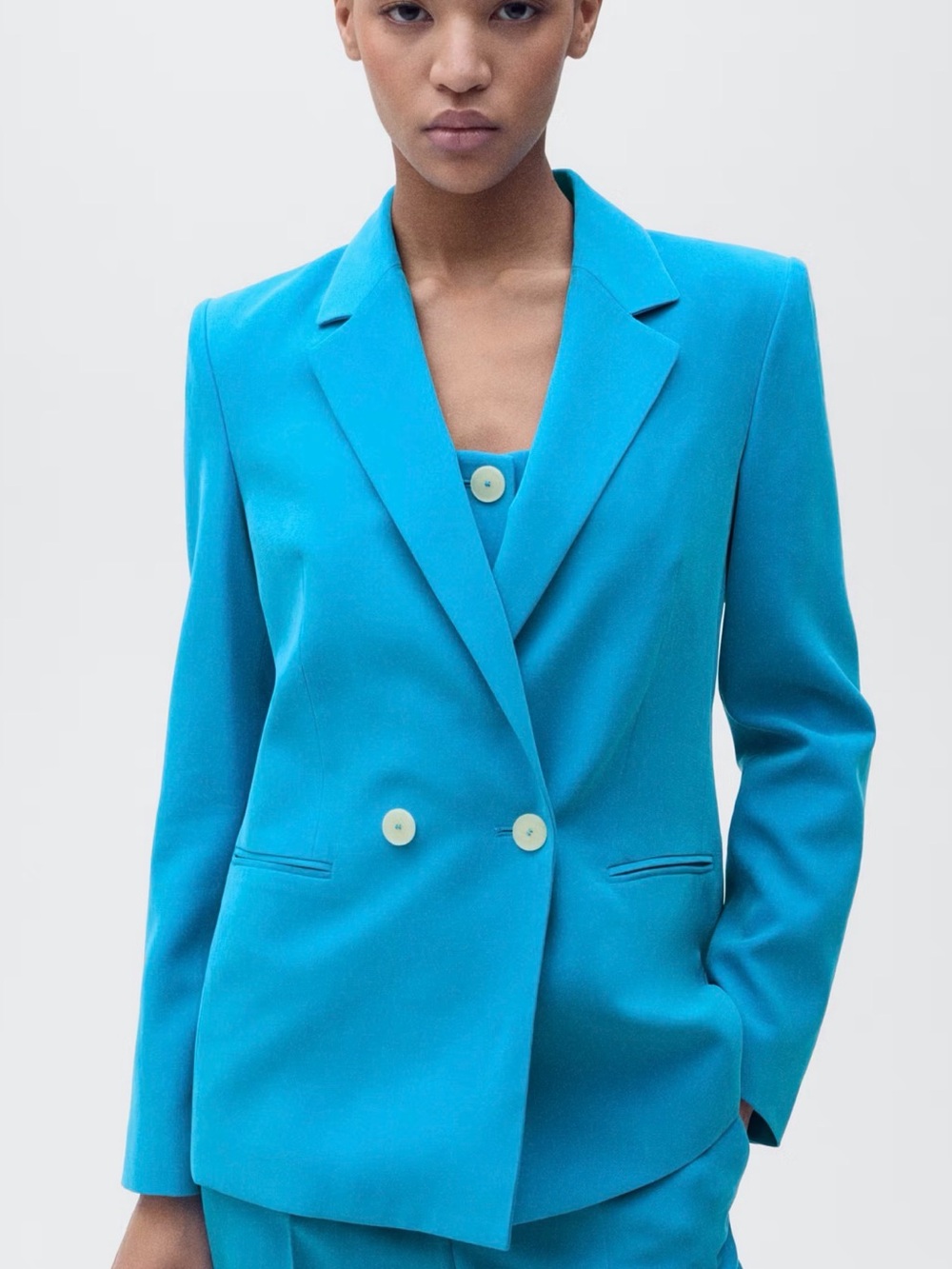 Mango Double-Breasted Bright Turquoise straight-fit Blazer Brand New Size S